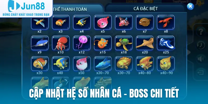 Cập nhật hệ số nhân cá - boss chi tiết