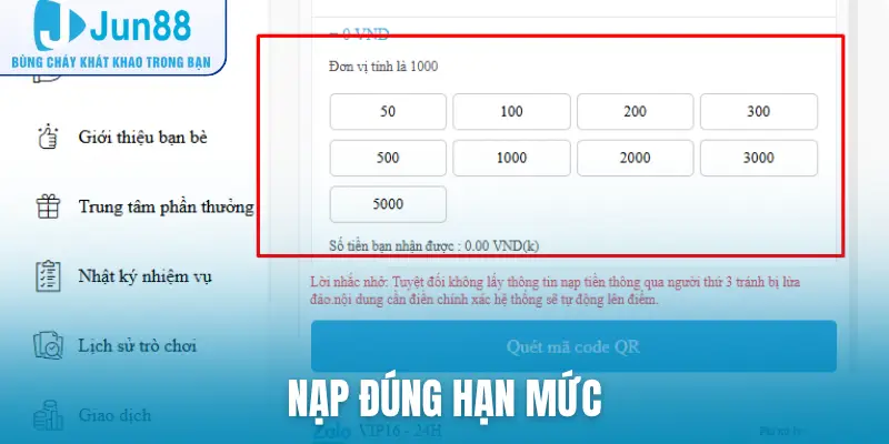 Nạp đúng hạn mức